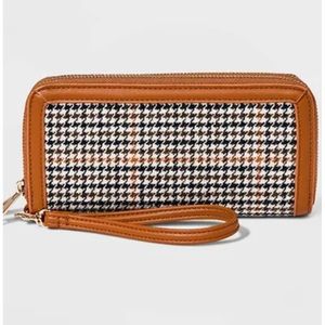 A New Day Large Double Zip Wallet Clutch Wristlet Houndstooth Print New